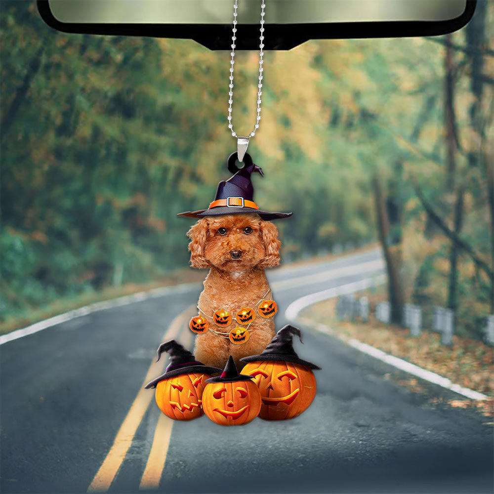 Poodle Halloween Pumpkin Scary Car Ornament OO1270