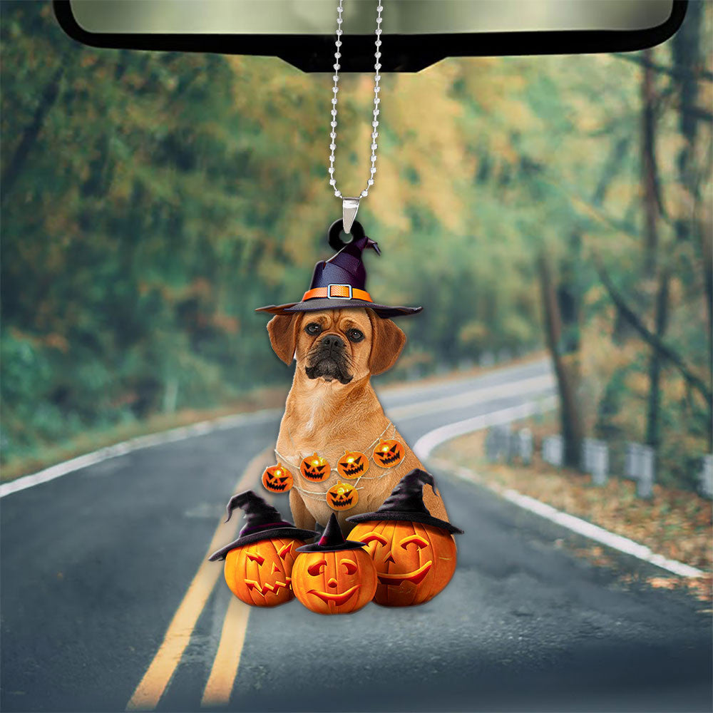 Puggle Halloween Pumpkin Scary Car Ornament OO1321