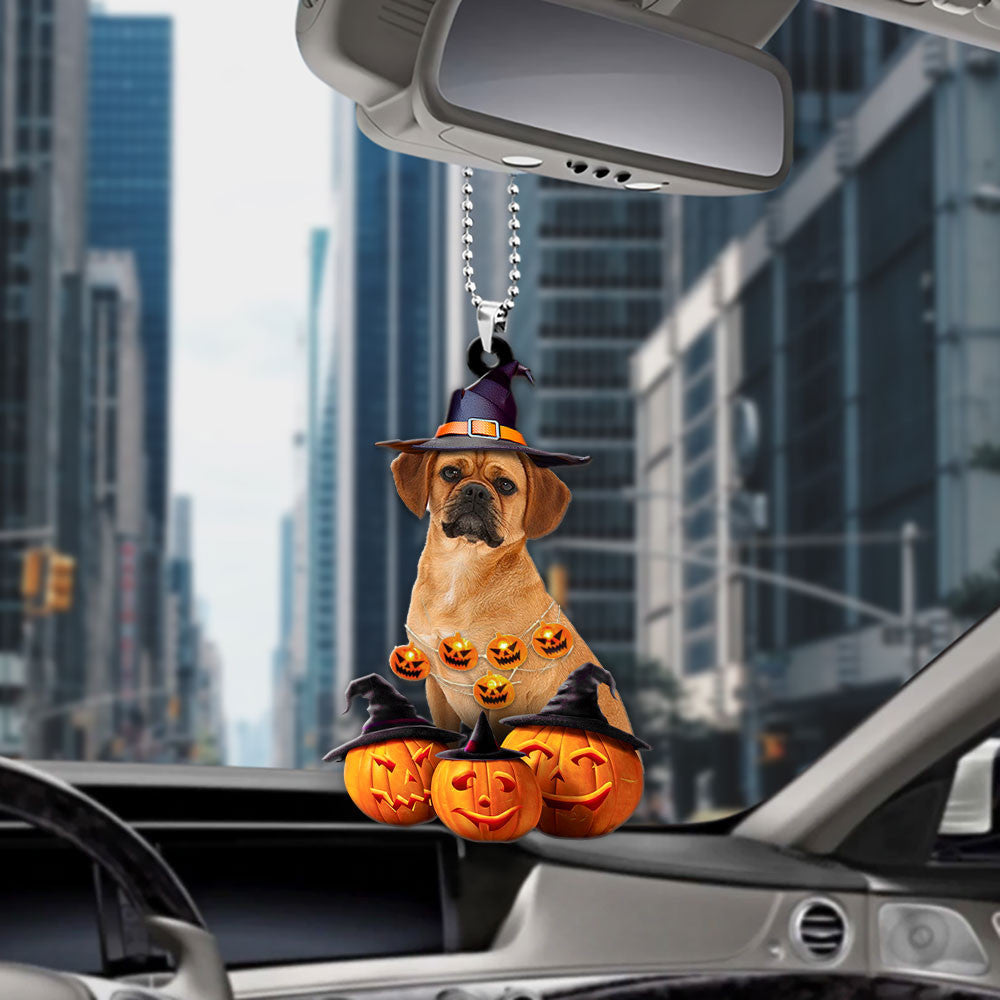 Puggle Halloween Pumpkin Scary Car Ornament OO1321