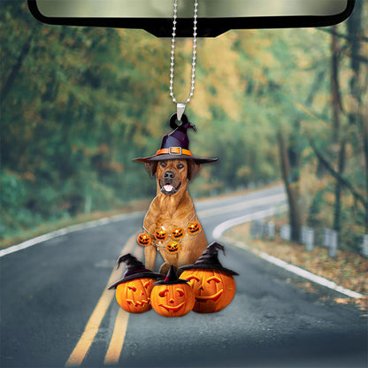 Rhodesian Ridgeback Halloween Pumpkin Scary Car Ornament OO1323