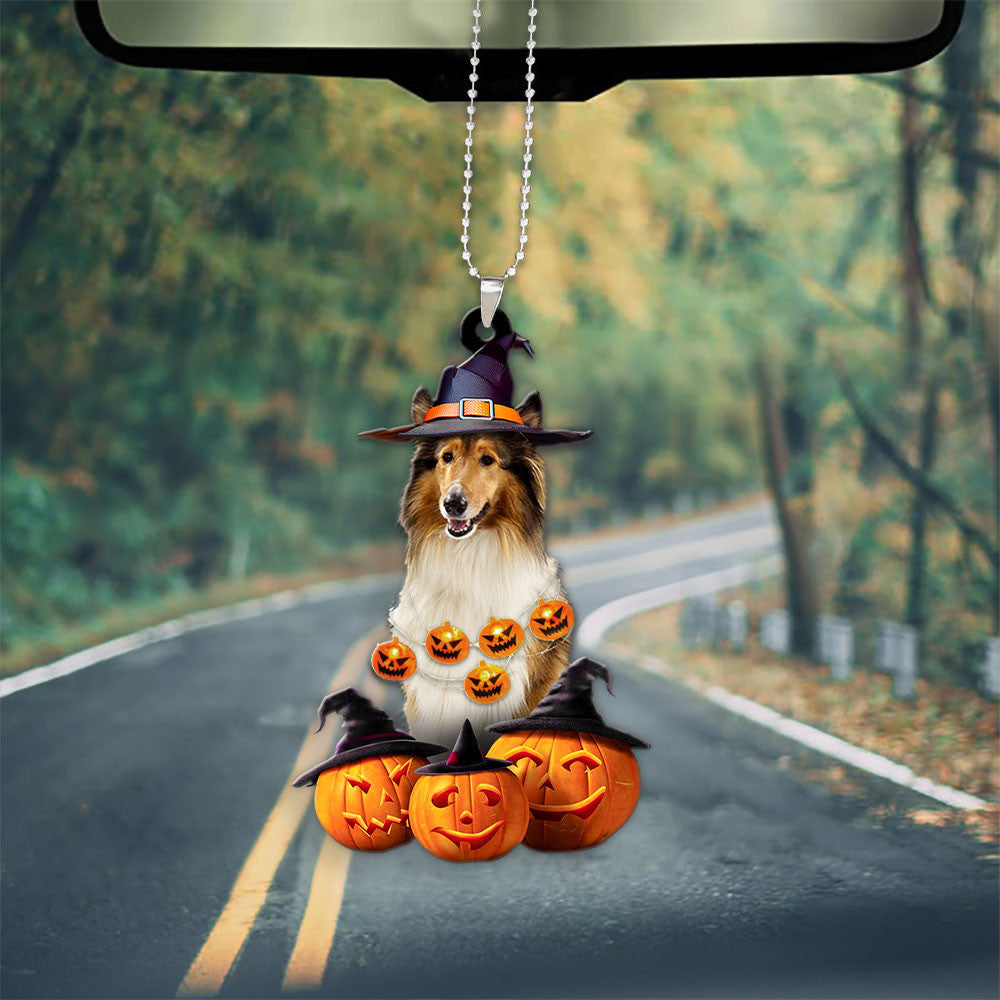 Rough Collie Halloween Pumpkin Scary Car Ornament OO1325