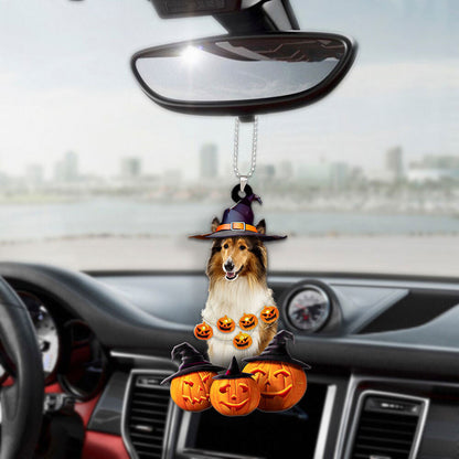 Rough Collie Halloween Pumpkin Scary Car Ornament OO1325