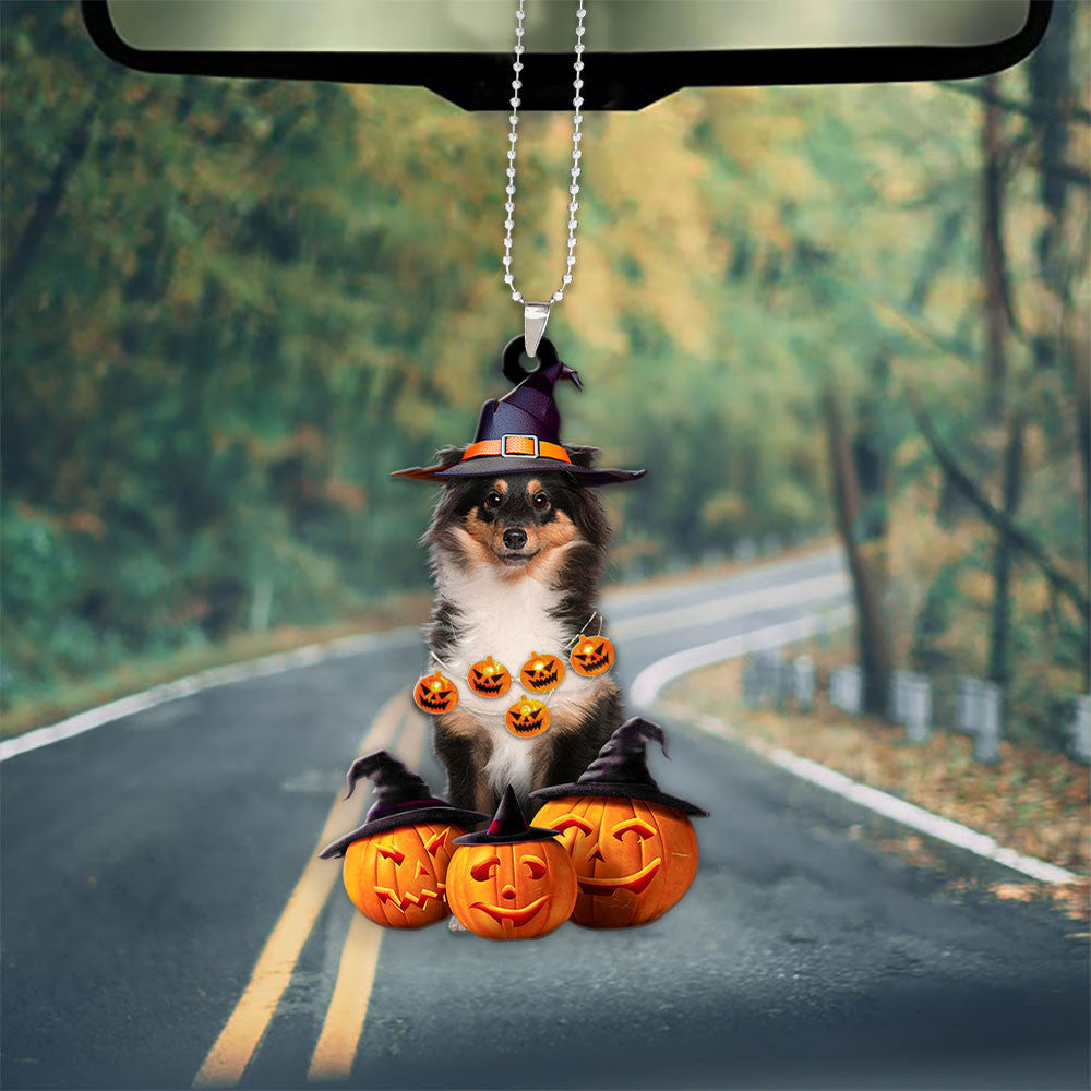 Shetland Sheepdog Halloween Pumpkin Scary Car Ornament OO1328