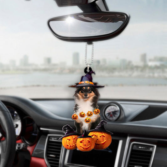 Shetland Sheepdog Halloween Pumpkin Scary Car Ornament OO1328