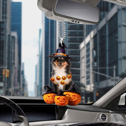 Shetland Sheepdog Halloween Pumpkin Scary Car Ornament OO1328