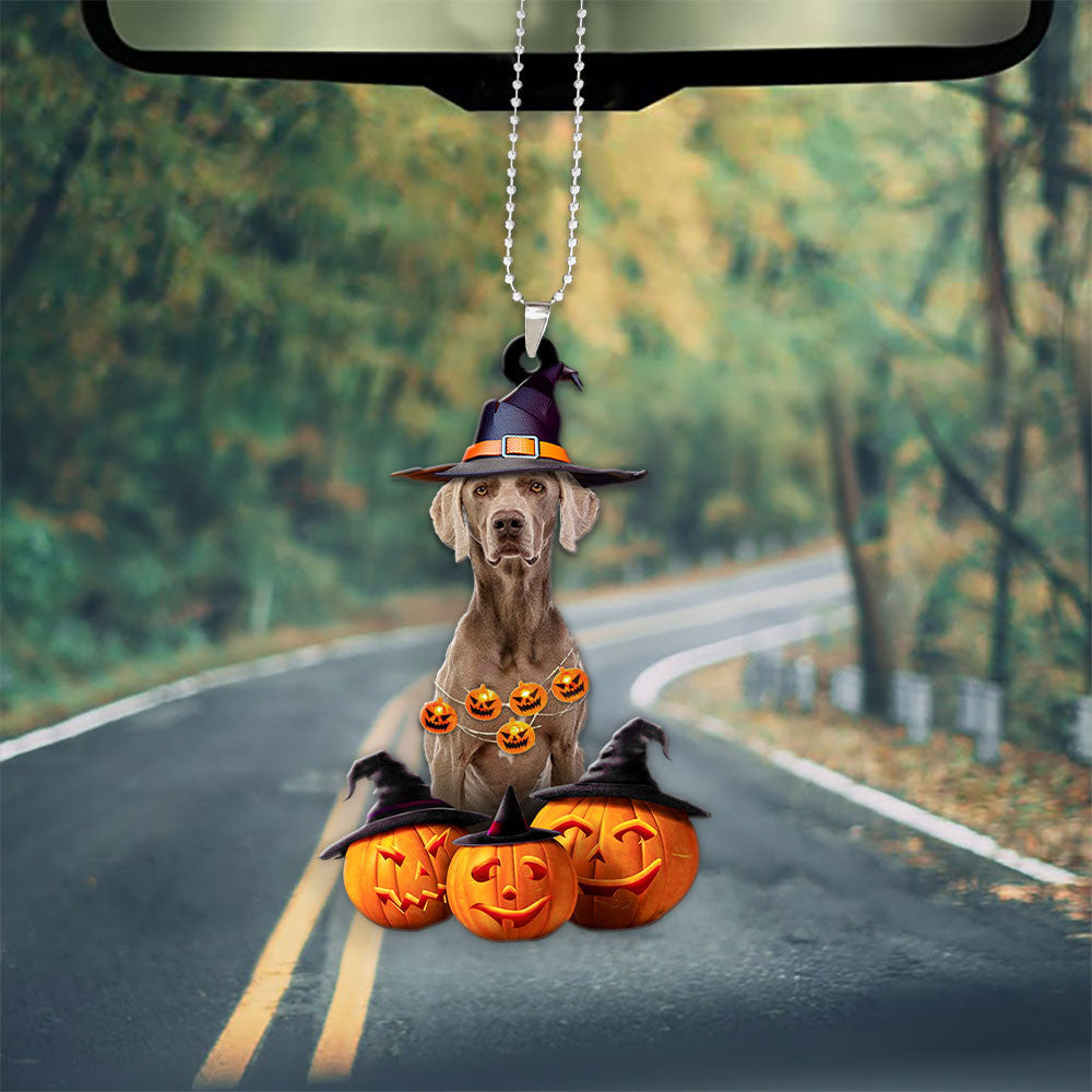 Weimaraner Halloween Pumpkin Scary Car Ornament OO1332