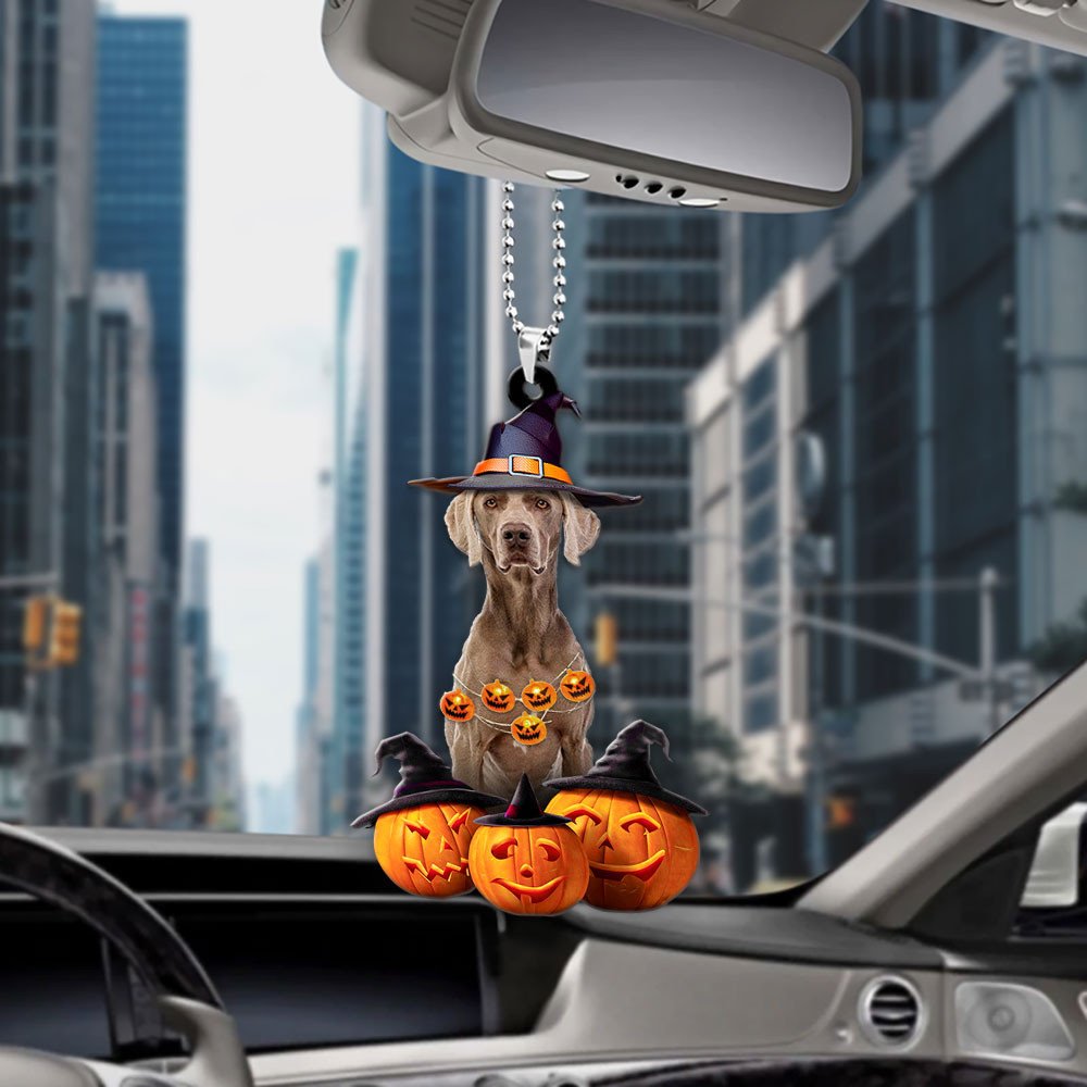 Weimaraner Halloween Pumpkin Scary Car Ornament OO1332