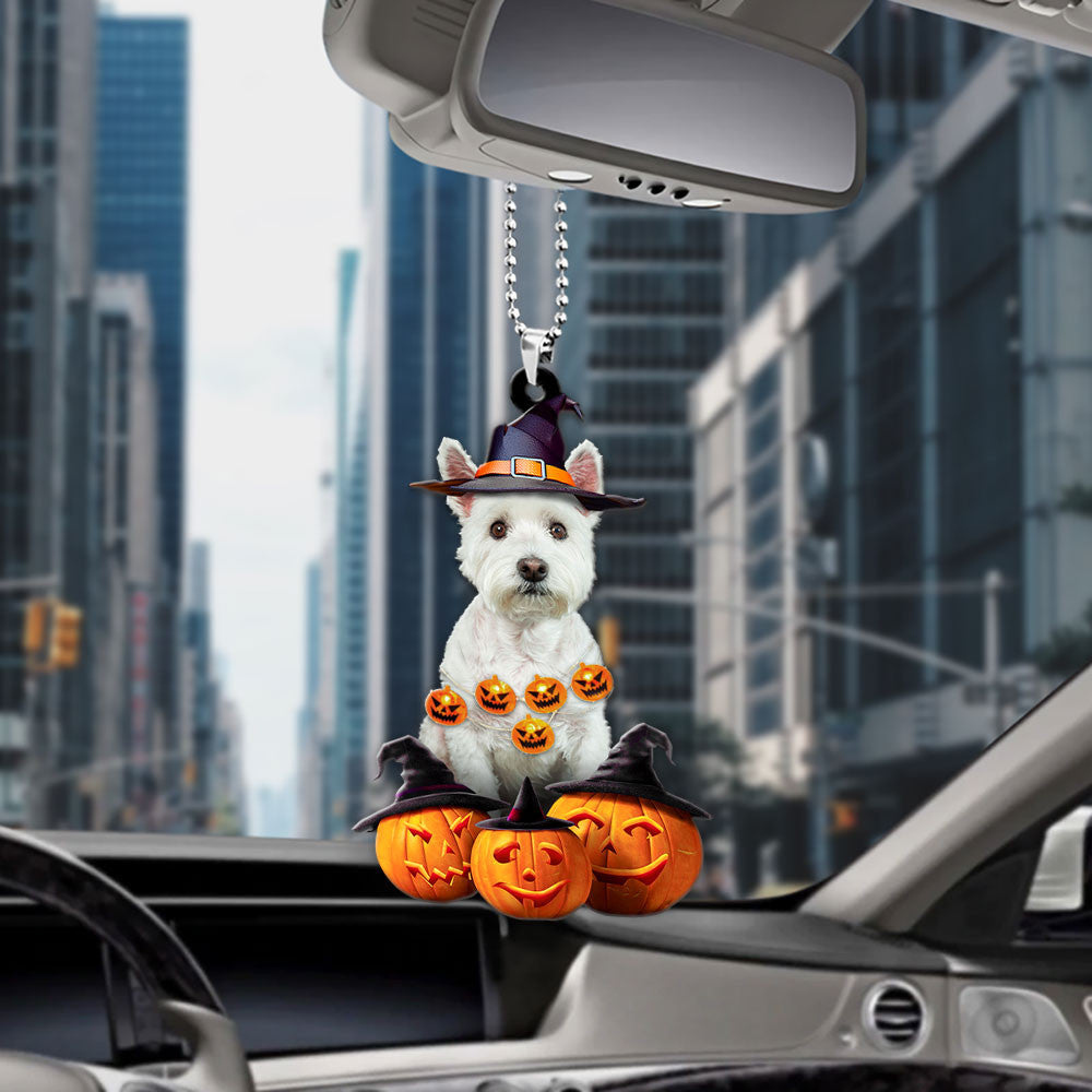 West Highland White Terrier Halloween Pumpkin Scary Car Ornament OO1333