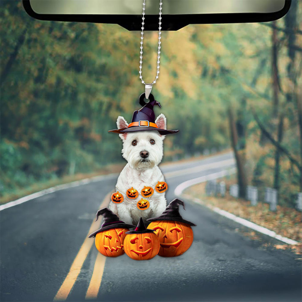 West Highland White Terrier Halloween Pumpkin Scary Car Ornament OO1333