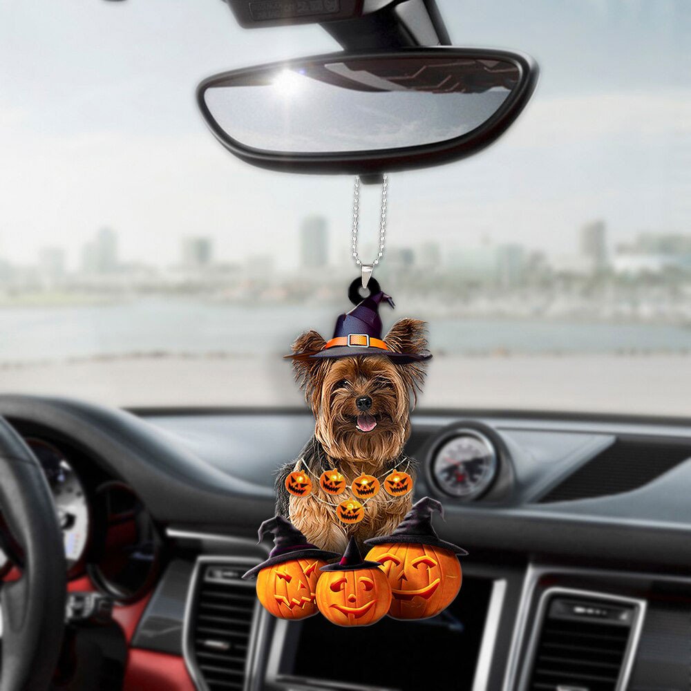 Yorkie-Poo Halloween Pumpkin Scary Car Ornament OO1334