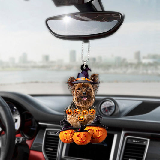 Yorkie-Poo Halloween Pumpkin Scary Car Ornament OO1334