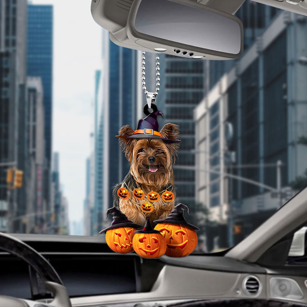 Yorkie-Poo Halloween Pumpkin Scary Car Ornament OO1334