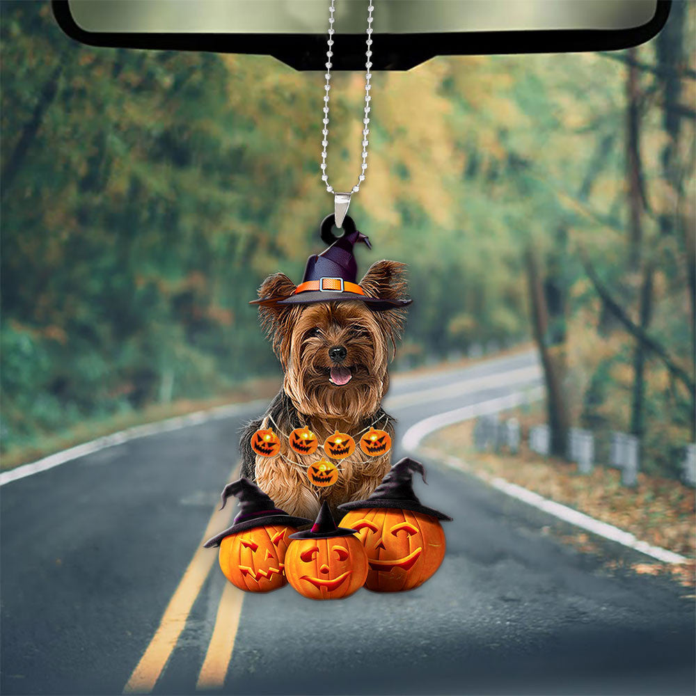 Yorkie-Poo Halloween Pumpkin Scary Car Ornament OO1334