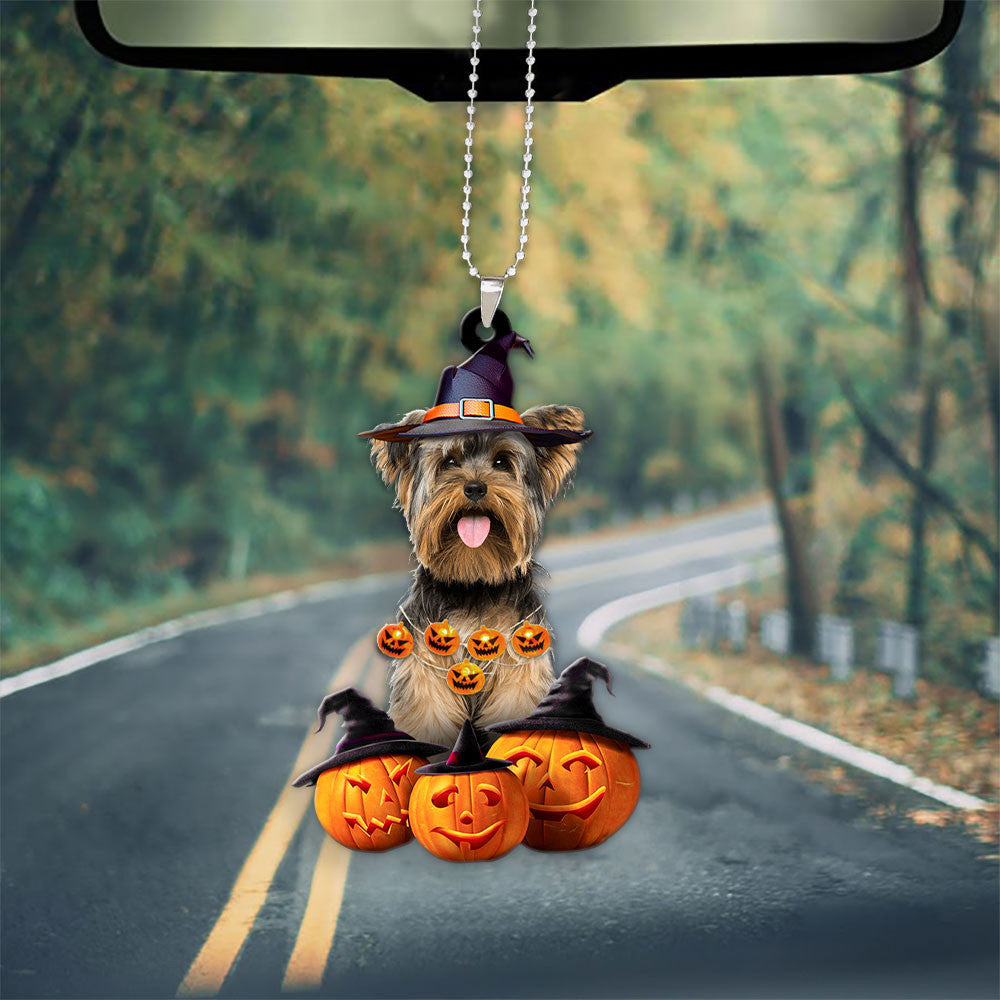 Yorkshire Terrier Halloween Pumpkin Scary Car Ornament OO1335