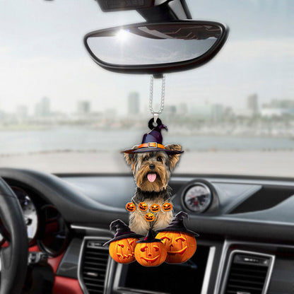 Yorkshire Terrier Halloween Pumpkin Scary Car Ornament OO1335