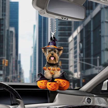 Yorkshire Terrier Halloween Pumpkin Scary Car Ornament OO1335