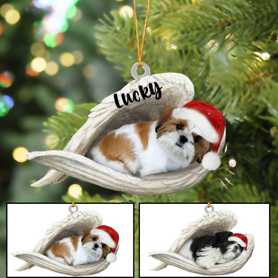 Custom Shih Tzu Sleeping Angel Christmas Flat Acrylic Dog Ornament Memorial Dog Gift SO0844