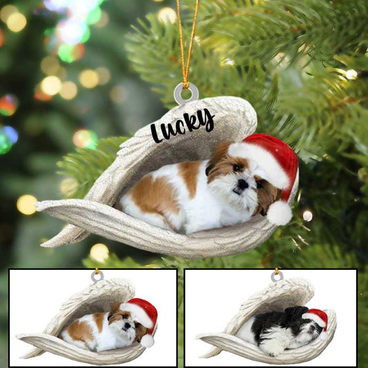 Custom Shih Tzu Sleeping Angel Christmas Flat Acrylic Dog Ornament Memorial Dog Gift SO0844