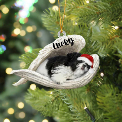 Custom Shih Tzu Sleeping Angel Christmas Flat Acrylic Dog Ornament Memorial Dog Gift SO0844