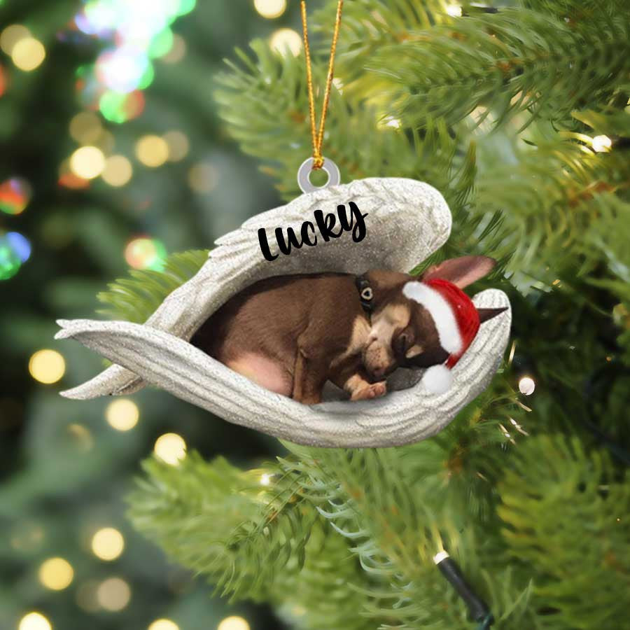 Custom Brown Chihuahua Sleeping Angel Christmas Flat Acrylic Dog Ornament Memorial Dog Gift SO1247