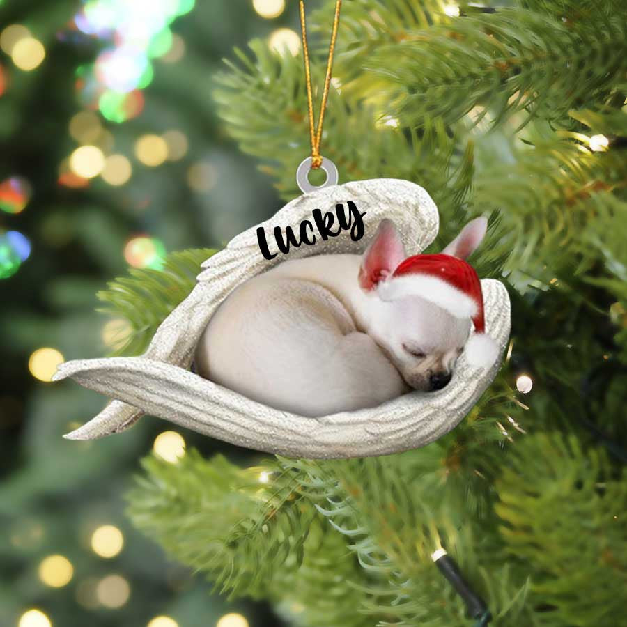 Custom Brown Chihuahua Sleeping Angel Christmas Flat Acrylic Dog Ornament Memorial Dog Gift SO1247