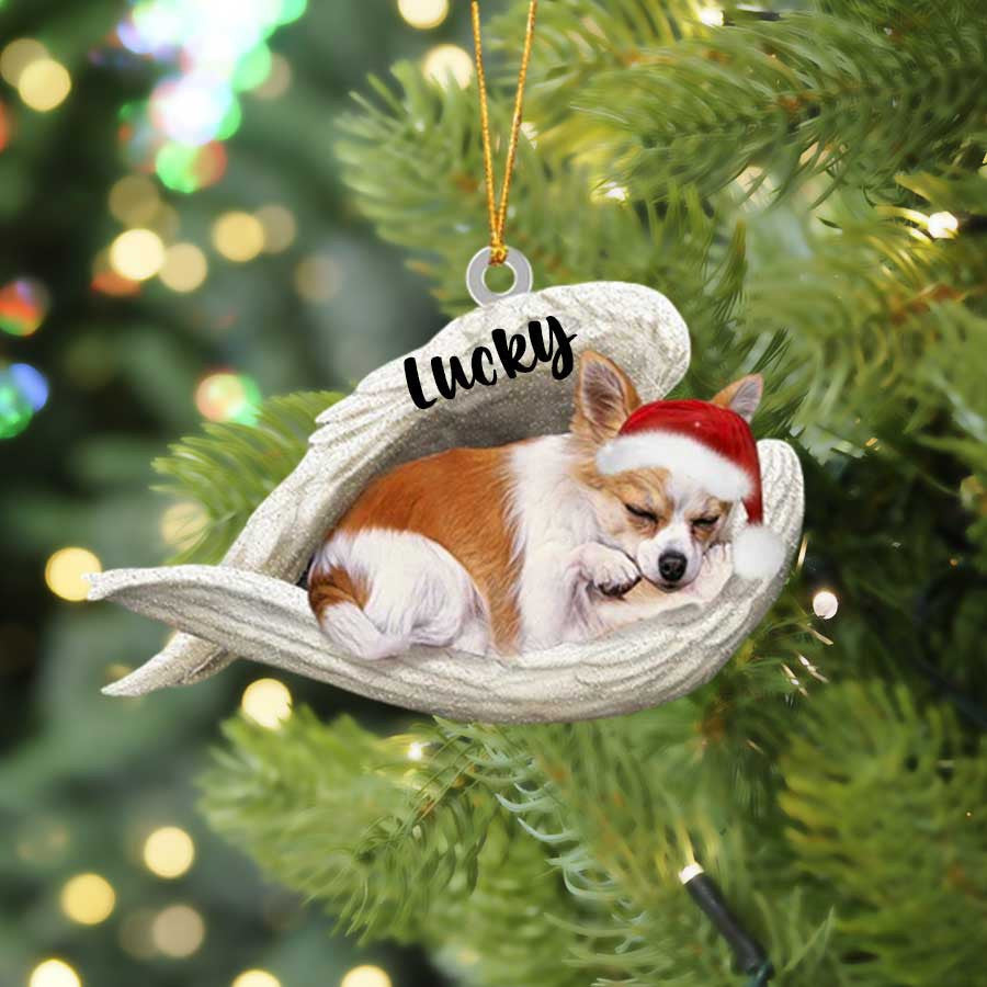 Custom Brown Chihuahua Sleeping Angel Christmas Flat Acrylic Dog Ornament Memorial Dog Gift SO1247