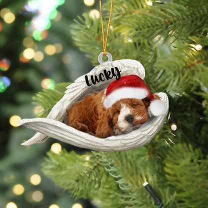 Personalized Black Cockapoo Sleeping Angel Christmas Flat Acrylic Dog Ornament Memorial Dog Gift SO1245