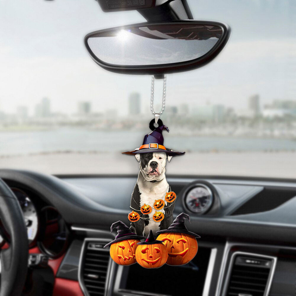 American Bulldog Halloween Pumpkin Scary Car Ornament OO1274