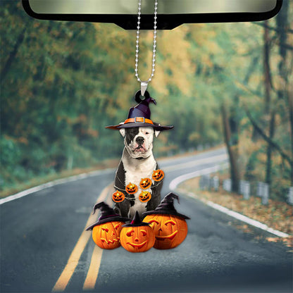 American Bulldog Halloween Pumpkin Scary Car Ornament OO1274