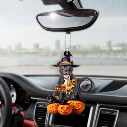 American Staffordshire Terrier Dog Halloween Pumpkin Scary Car Ornament OO1275