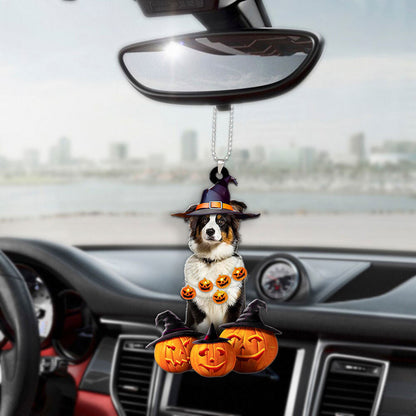 Australian Shepherd Dog Halloween Pumpkin Scary Car Ornament OO1278