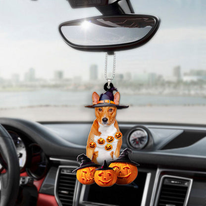 Basenji Dog Halloween Pumpkin Scary Car Ornament OO1279