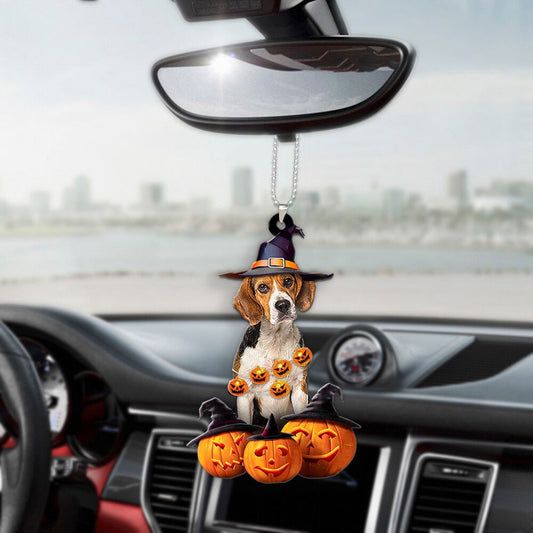 Beagle Dog Halloween Pumpkin Scary Car Ornament OO1263