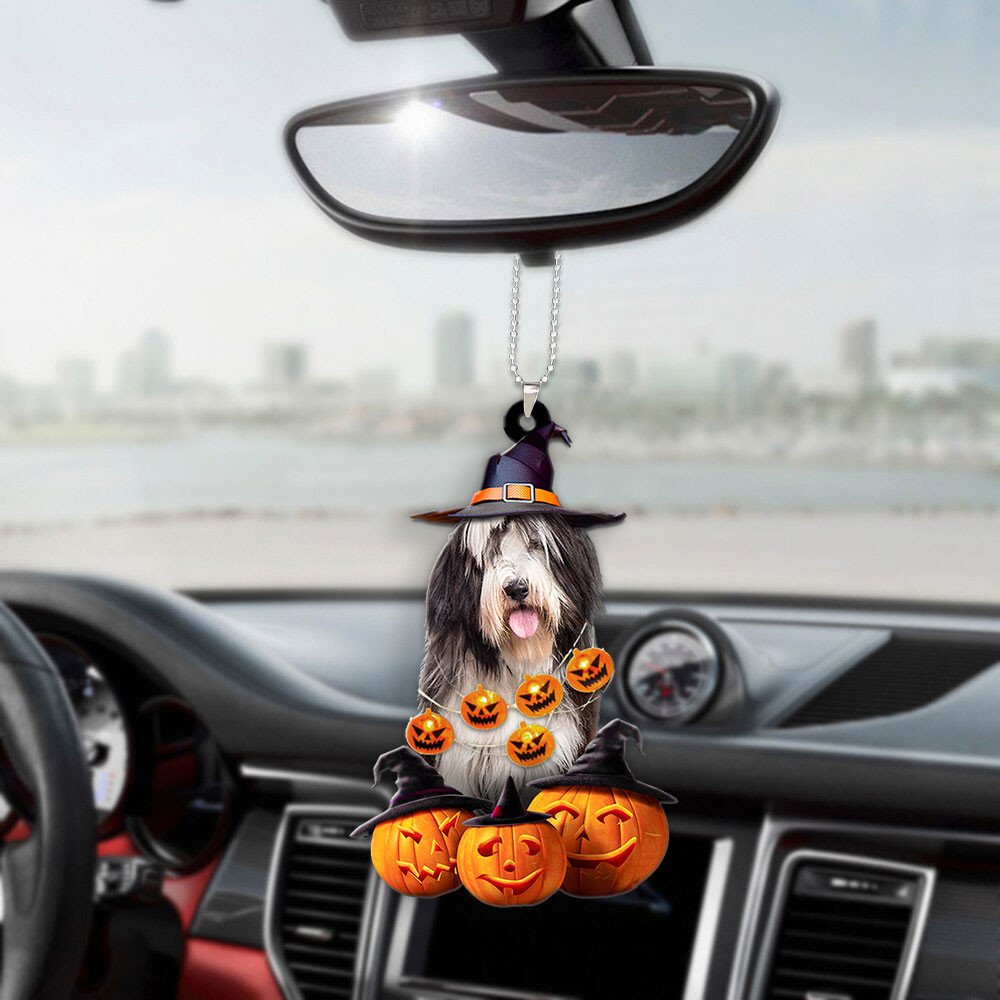 Bearded Collie Dog Halloween Pumpkin Scary Car Ornament OO1280