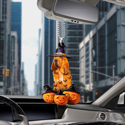 Bloodhound Dog Halloween Pumpkin Scary Car Ornament OO1282