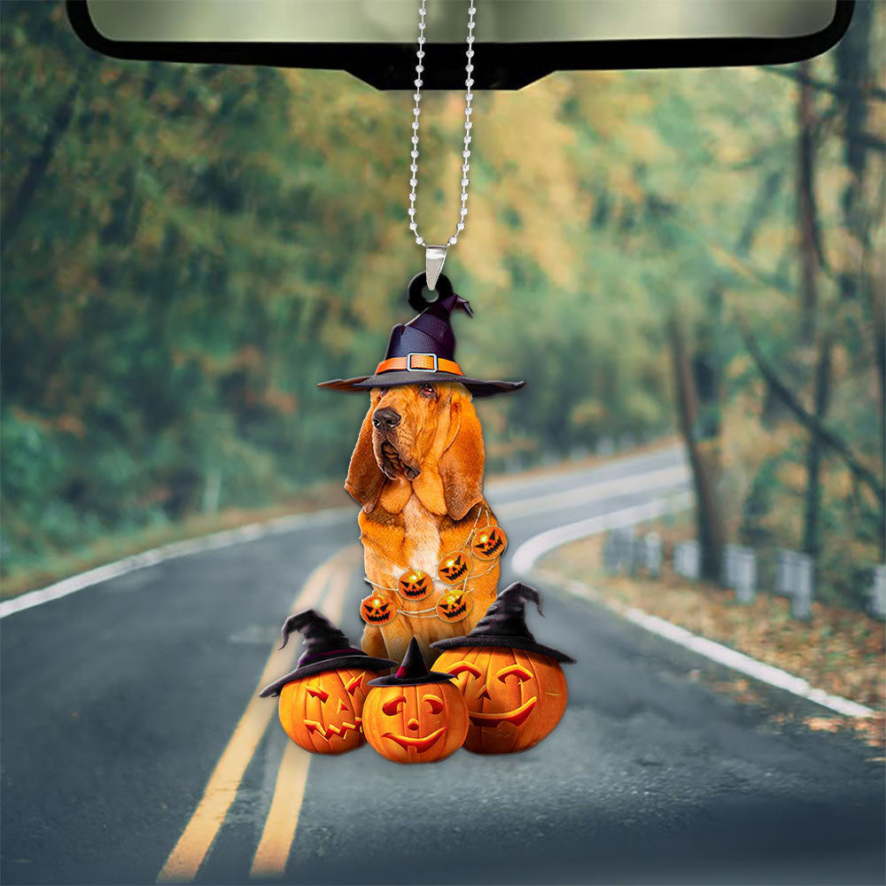 Bloodhound Dog Halloween Pumpkin Scary Car Ornament OO1282