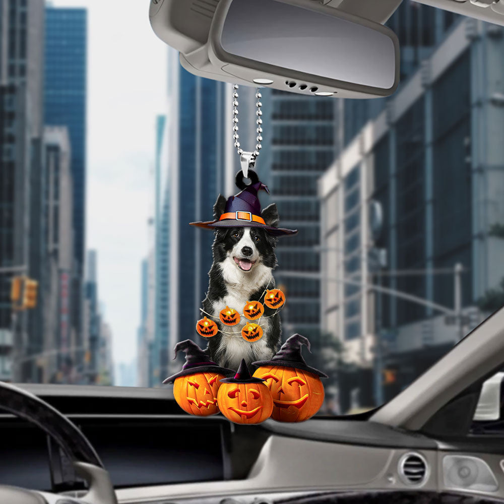 Border Collie Dog Halloween Pumpkin Scary Car Ornament OO1264