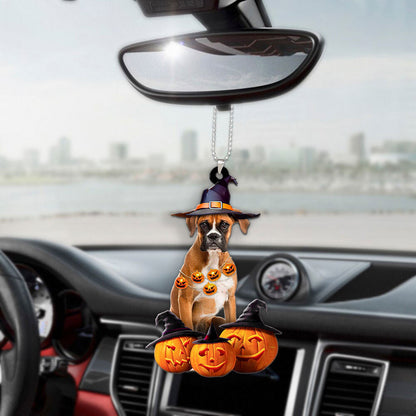 Boxer Dog Halloween Pumpkin Scary Car Ornament OO1273