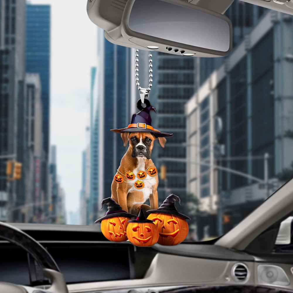 Boxer Dog Halloween Pumpkin Scary Car Ornament OO1273