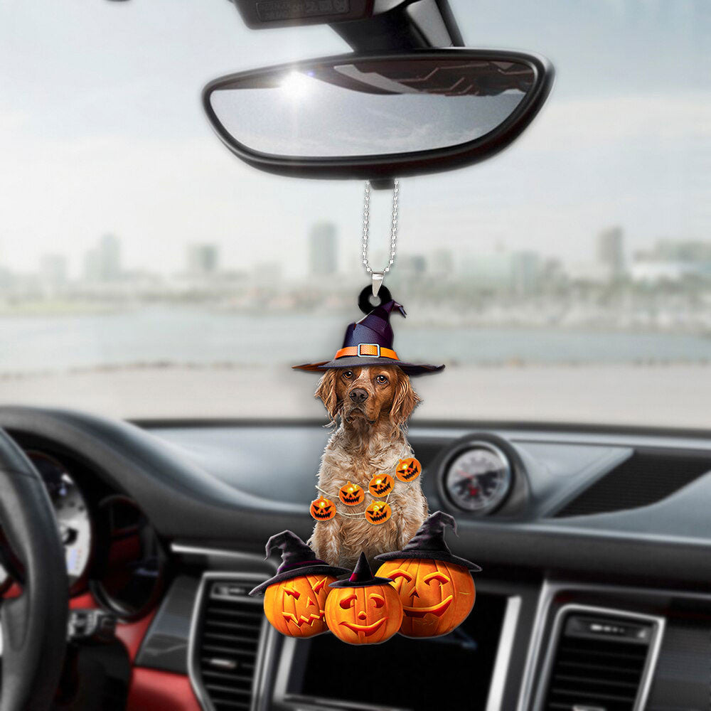 Brittany Dog Halloween Pumpkin Scary Car Ornament OO1285