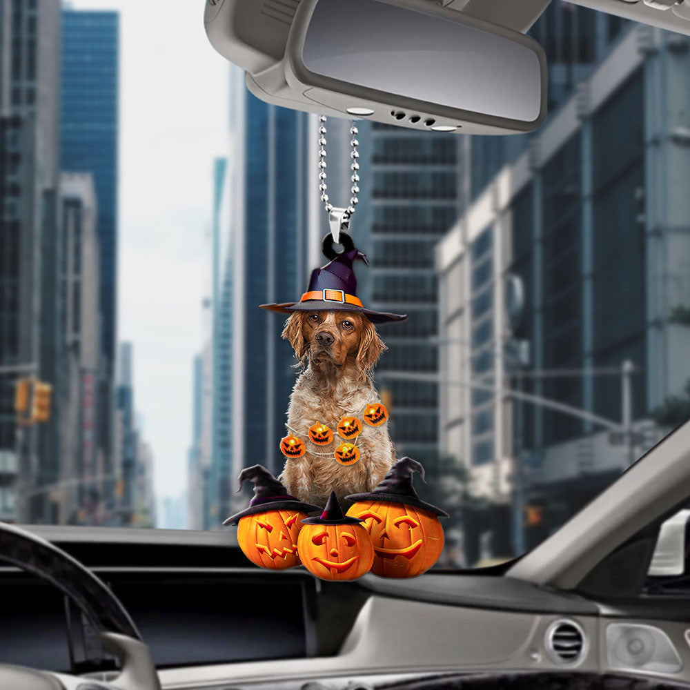 Brittany Dog Halloween Pumpkin Scary Car Ornament OO1285