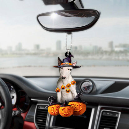 Bull Terrier Dog Halloween Pumpkin Scary Car Ornament OO1286