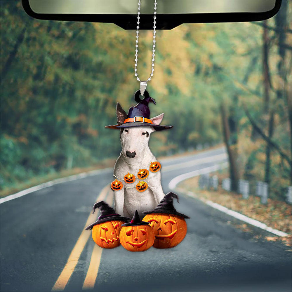 Bull Terrier Dog Halloween Pumpkin Scary Car Ornament OO1286