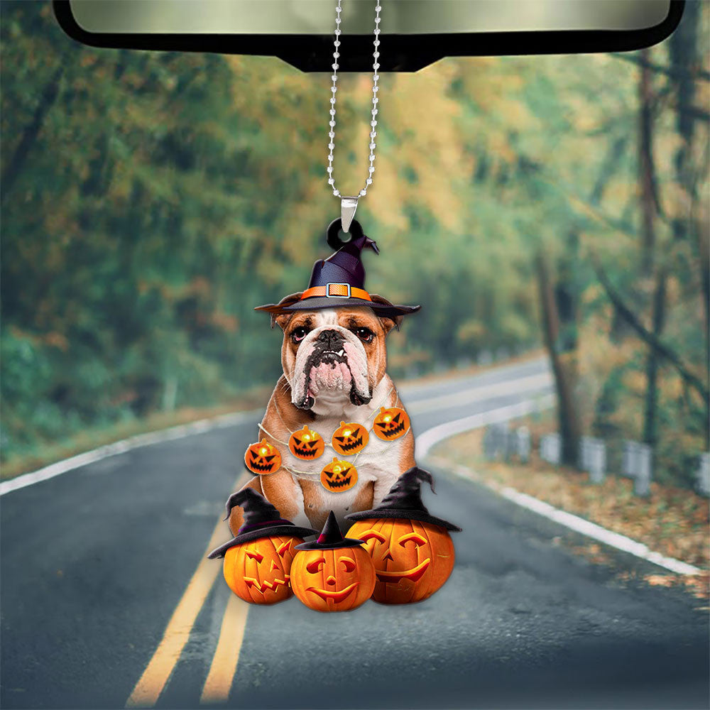 Bulldog Halloween Pumpkin Scary Car Ornament OO1287