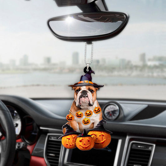 Bulldog Halloween Pumpkin Scary Car Ornament OO1287