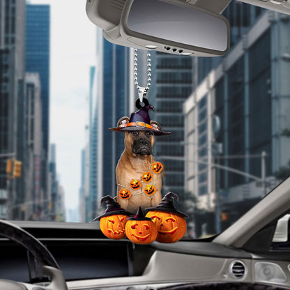 Bullmastiff Dog Halloween Pumpkin Scary Car Ornament OO1288