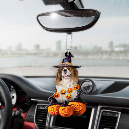 Cavalier King Charles Spaniel Dog Halloween Pumpkin Scary Car Ornament OO1291