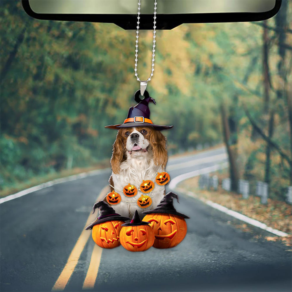 Cavalier King Charles Spaniel Dog Halloween Pumpkin Scary Car Ornament OO1291