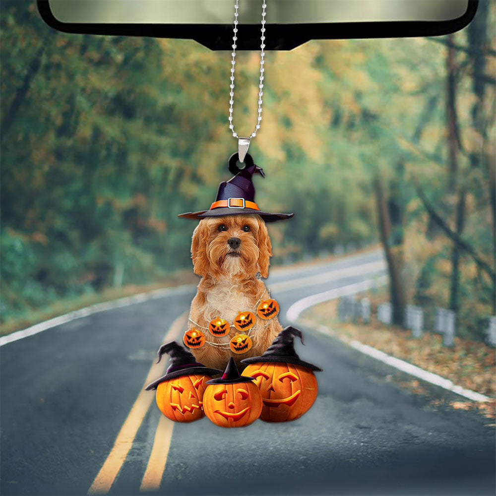 Cavapoo Dog Halloween Pumpkin Scary Car Ornament OO1292