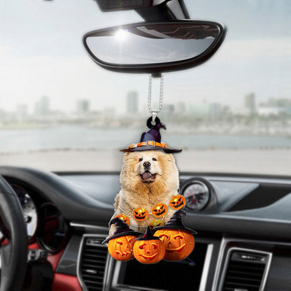 Chow Chow Dog Halloween Pumpkin Scary Car Ornament OO1294